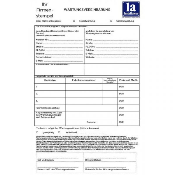 1a-Wartungsvereinbarung